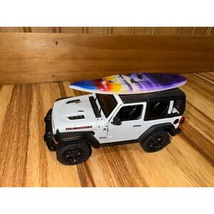 Jeep Rubicon Surfboard On Top White Mini Car 2.5”Tall